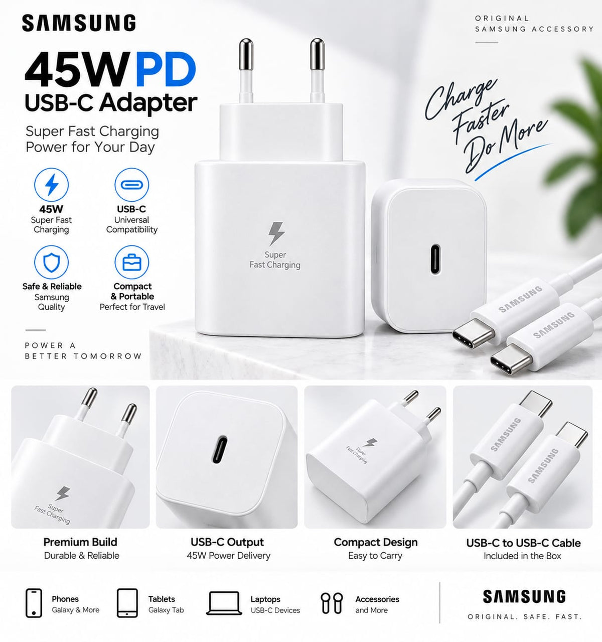 Samsung 45W PD USB-C Adapter with USB-C cable